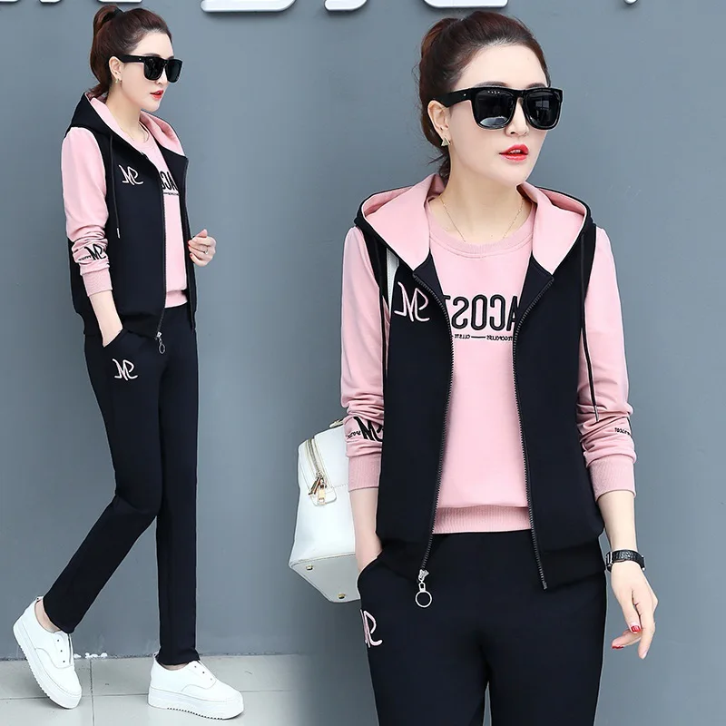 

3pcs Spring Women Sportswear Tracksuit Zip Up Jacket Sweatshirts+vest+pant Running Jogger Exercise Leisure Outfit Set Sport Suit