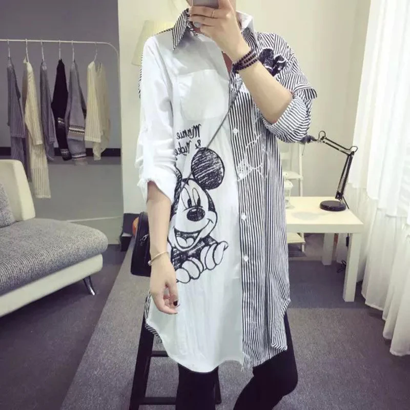 Günstig Harajuku Stil 2019 Neue Mode Frühjahr Cartoon Print Pailletten Gestreiften Tops Lose Beiläufige Tuch Frauen Langarm shirt Tops