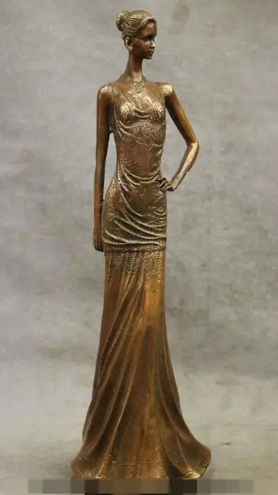 

S7128 15" Chinese Bronze Copper Carved West Art Flower Belle Model Statue Sculpture D0318