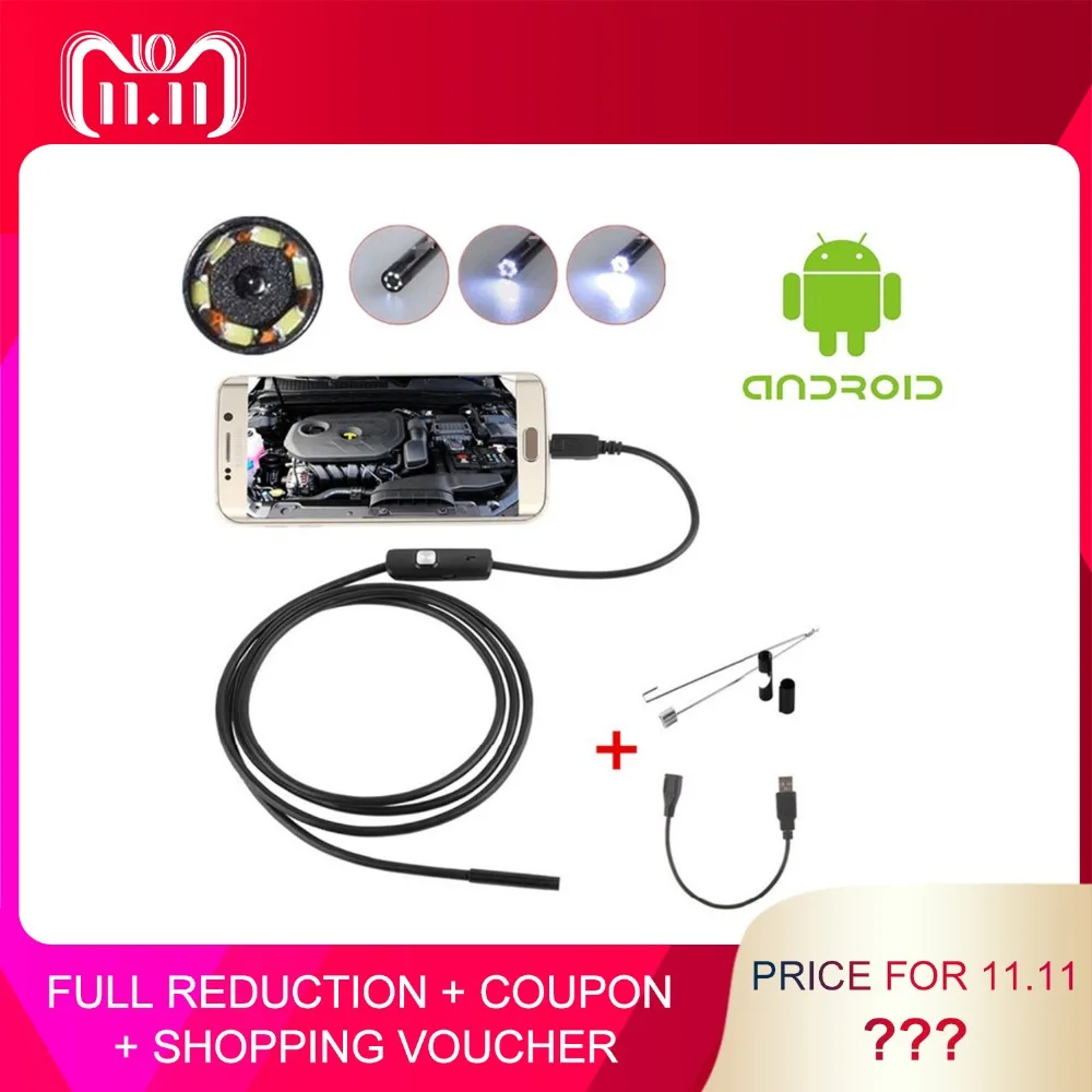 

1M 7mm Endoscope Camera IP67 Waterproof Inspection Borescope Camera for Android PC Notebook 6LEDs Adjustable