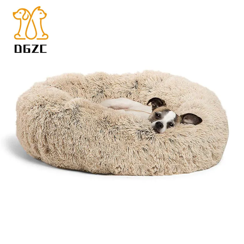 

DGZC Donut Cat Bed, Faux Fur Dog Beds for Medium Dogs Self Warming Indoor Round Pillow Cuddler Pet Mat Cama Para Cachorro