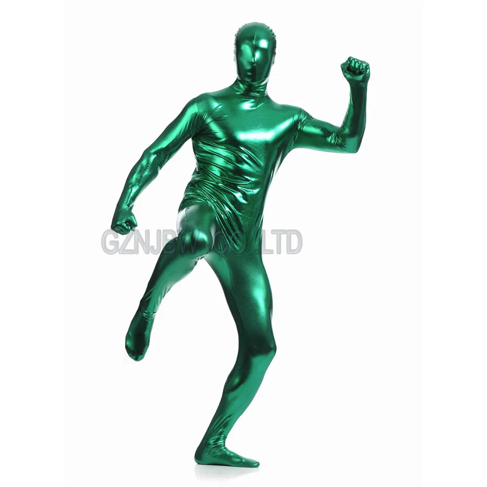 

Adult Mens Leather Metallic Deep Green Bright Full Skin Zentai Cosplay Costume Halloween Suit Bodysuit Unitard leotard