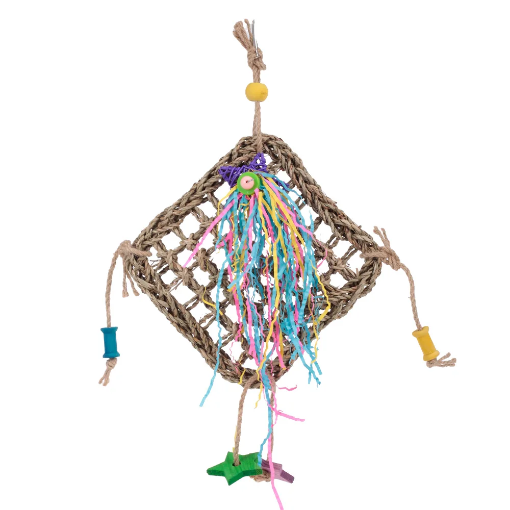 Bright multicolors Woven Activity Bird Seagrass Swing Wall Scratching Chewing Hanging Toy Parakeets Cockatiels Conures Macaws