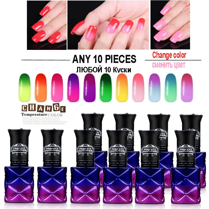 

Perfect Summer 10 Pcs Gel Nail Polish Color Change 205 Colors 8 ml Nail Gel Varnish Chameleon UV LED Soak off Gel Nail Art