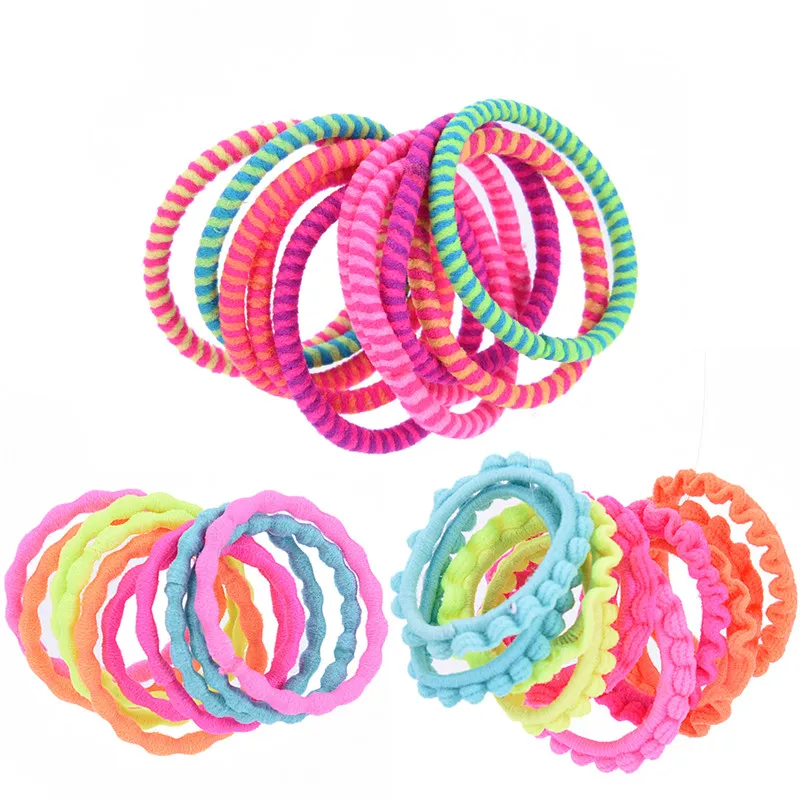 10Pcs 3 Styles Colorful Cute Girls Hair Band Elastic Rubber Bands Kids