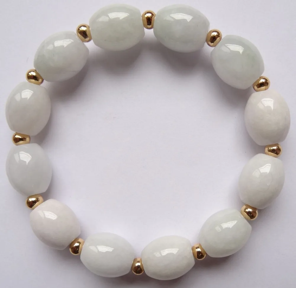 

shitou 00639 100% Pure White Natural FeiCui Jade Bead Handmade Pearls Jewels Bracelet