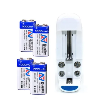 

new 4pcs 1000mAh li-ion lithium Rechargeable 9 Volt Battery with 9v 18650 14500 16340 Battery charger Hurry to act