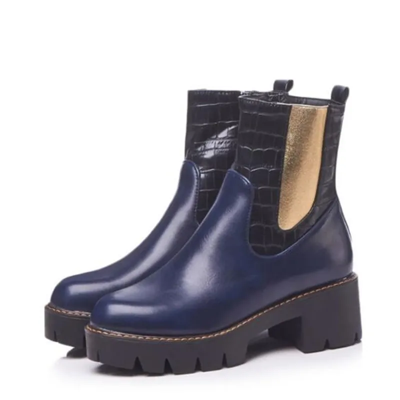 winter New style fashion British style Blue Patchwork Elastic band personality boots Comfortable Keep warm Women Boots