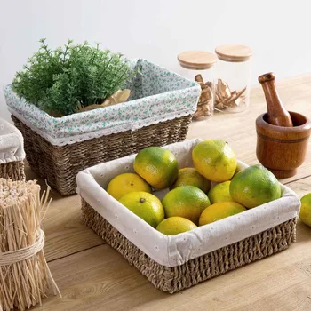 

Handmade Woven Straw Storage Boxes Remote Control Holder Makeup Organizer Seagrass Laundry Hamper Desktop Storage Baskets