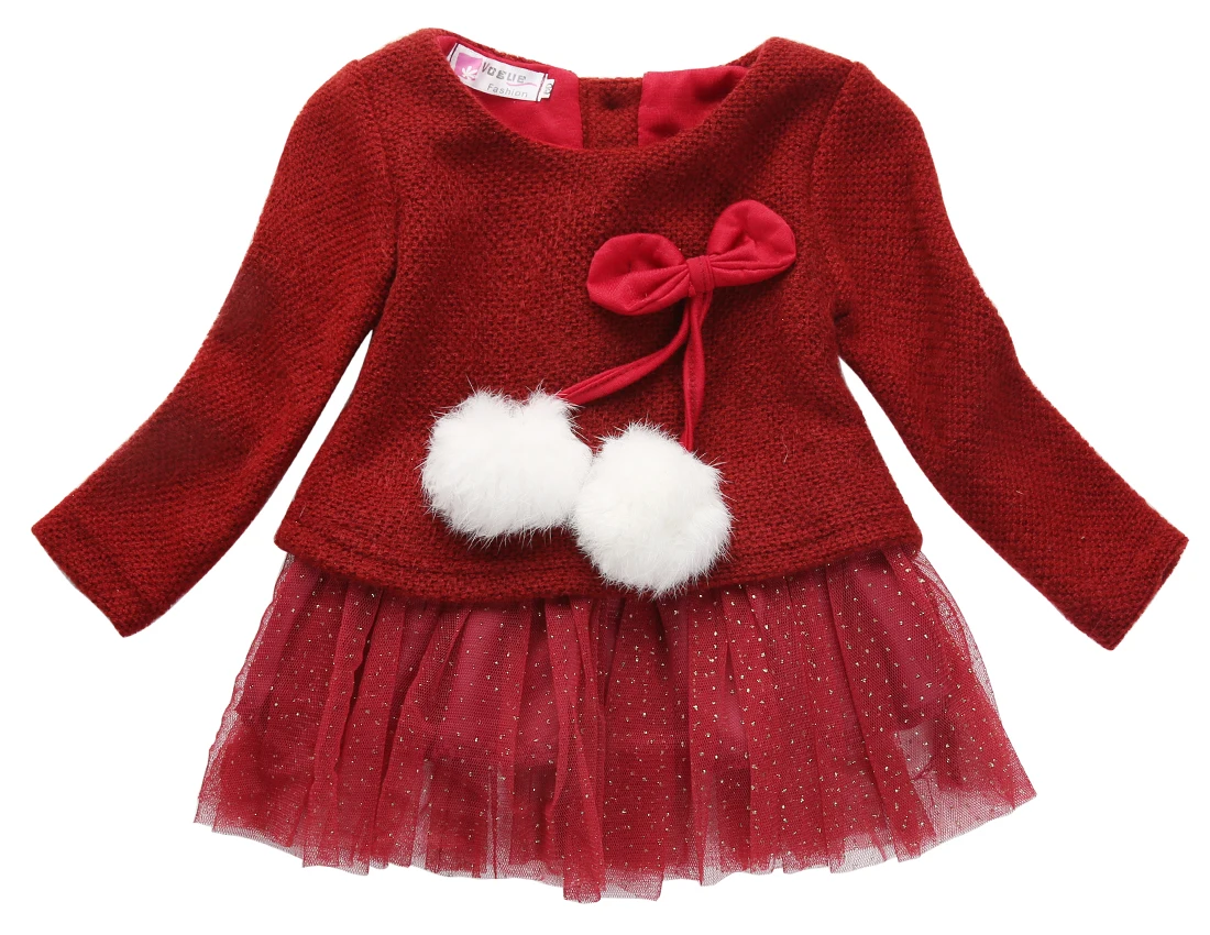

2016 Hot Newborn Baby Girls Dress Knit Tops Lace Bowknot Dresses Kids Winter Autumn Spring Clothing 0-24M