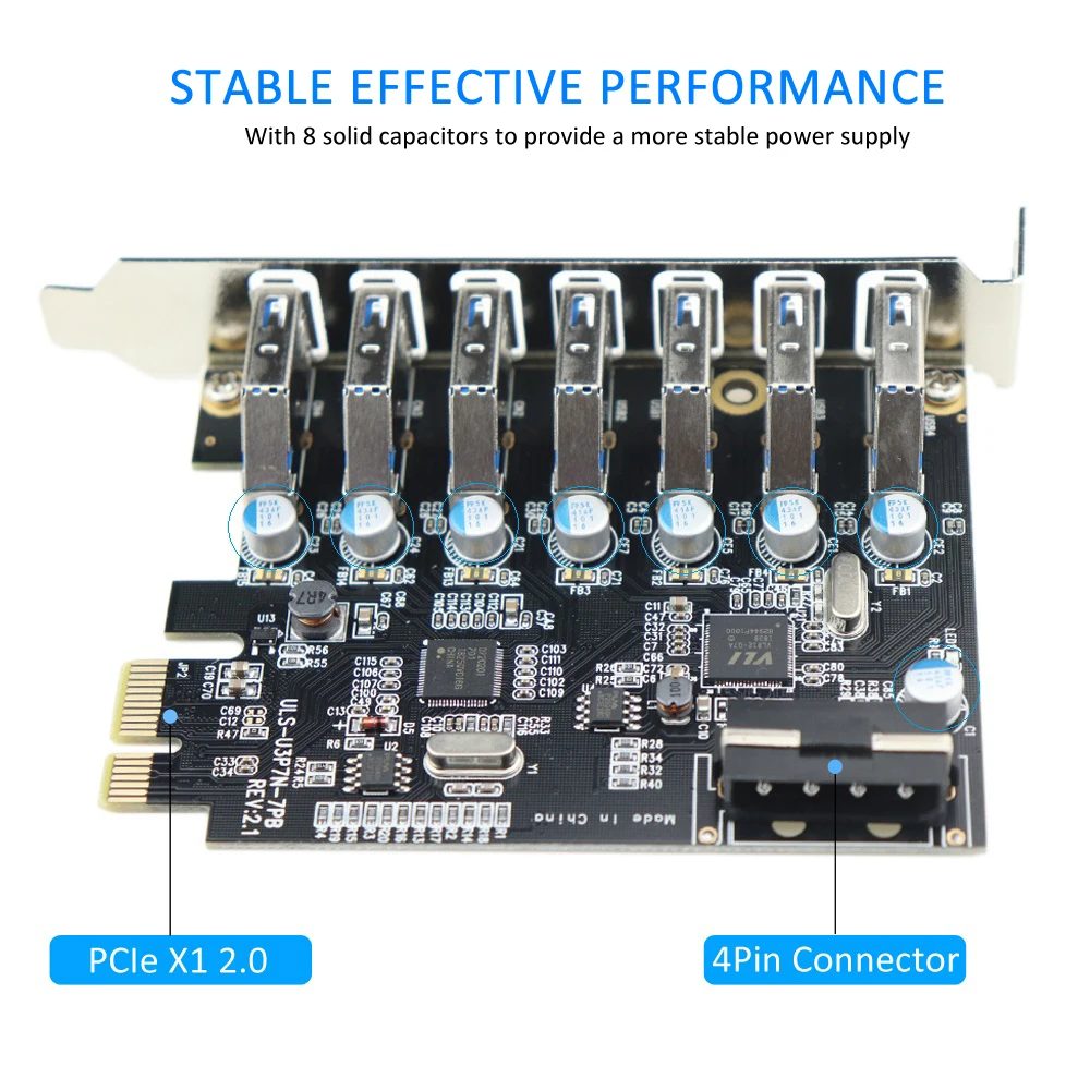 PCIe USB 3,0 7-Порты и разъёмы PCI Express карты расширения PCI-E USB3.0 концентратор с Molex Мощность разъем Поддержка UASP Windows 10, 8,1, 8,7, XP