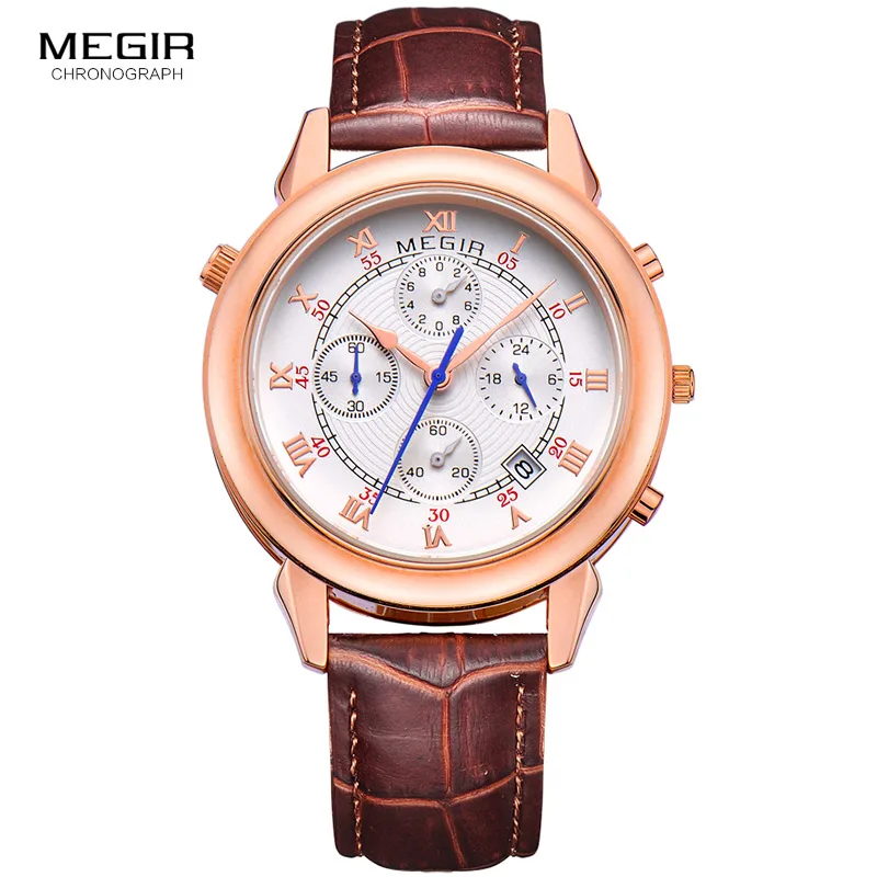 MEGIR men's fashion leather quartz watch casual military style analog wrist watch man chronograph brand watches for male 2013