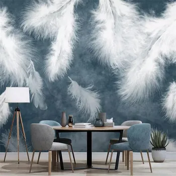 

Simple and fresh feathers Nordic living room sofa background professional custom mural wholesale wallpaper poster photo wall