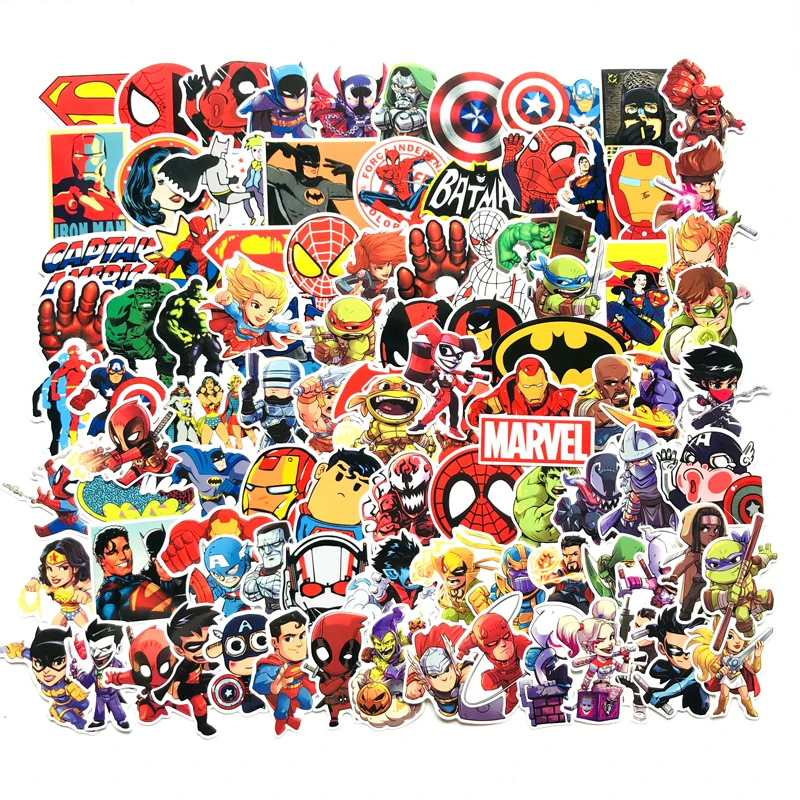 

100Pcs Marvel DC Graffiti Sticker Comic Cartoon Movie Sticker Superman Children's Educational Toys Computer Skateboard Stickers