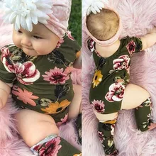 Детский комбинезон для новорожденных девочек, комбинезон, одежда для детей 0-18 месяцев, Цветочный комбинезон+ набор чулок, одежда для малышей, Летний комбинезон