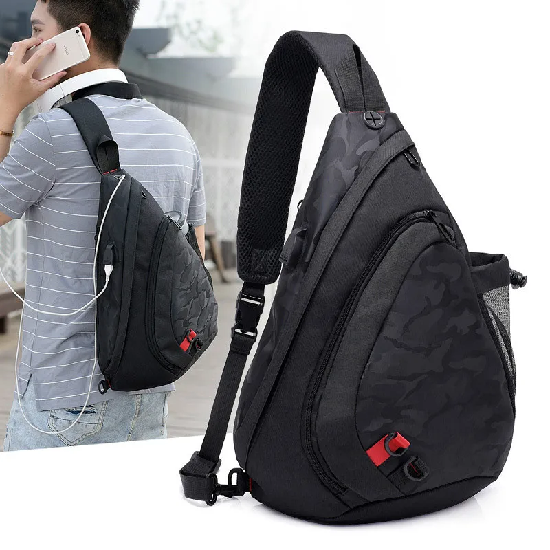 

Men Oxford cloth Chest Bag Male Casual Functional Fanny Waist Bag Money Phone Belt Bag Sports Usb Chest Bag Belt Pack Outdoor