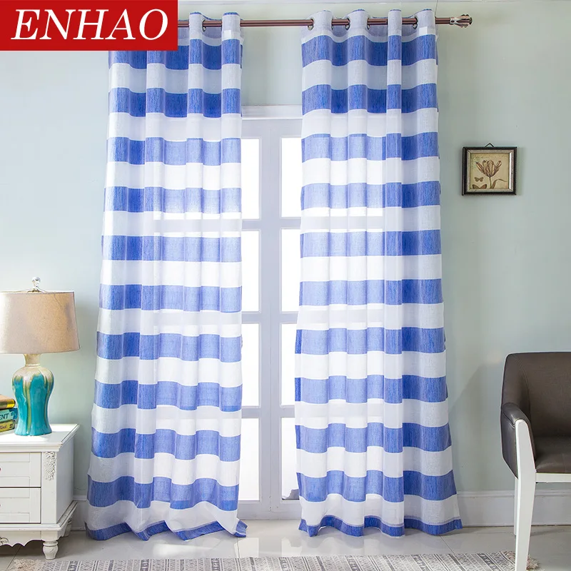 

ENHAO Modern Striped Tulle Curtains for Living Room Bedroom Kitchen Voile Sheer Curtains for Window Tulle Curtains Single Panel