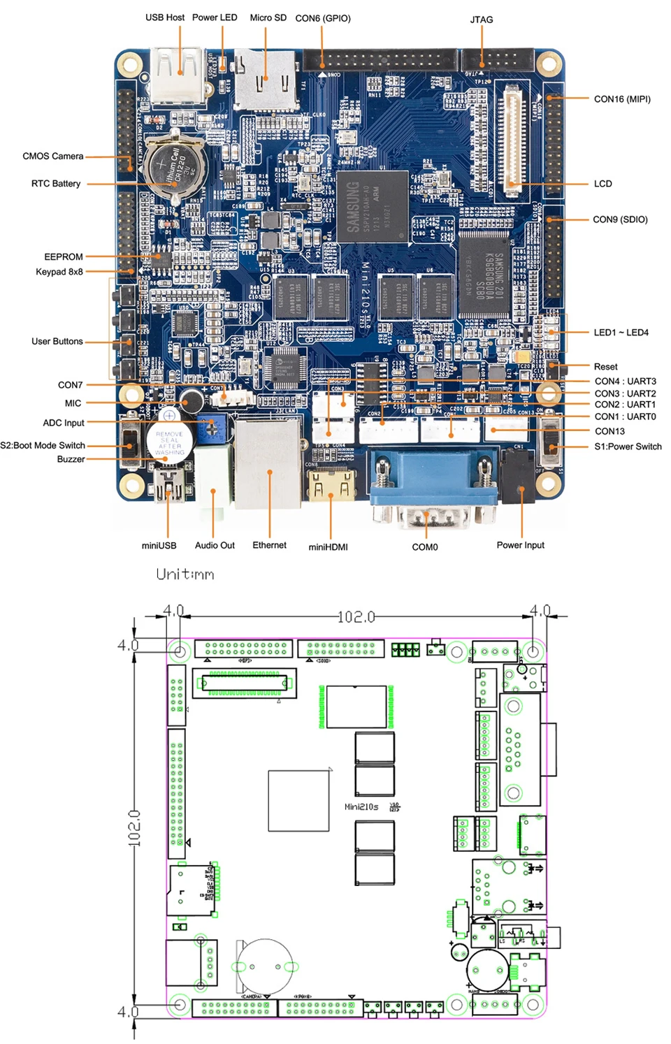 Friendlyarm Mini210S-S70 S5PV210 Cortex-A8 доска 512 M DDR 1 GB NAND