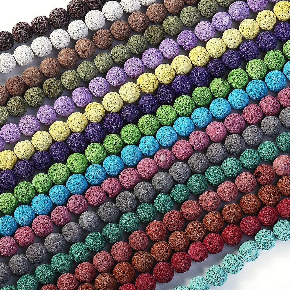 

Approx 35pcs/String 10MM Natural Stone Lava Beads For Diffuser Necklace DIY Making Essential Oil Jewelry Women Gift