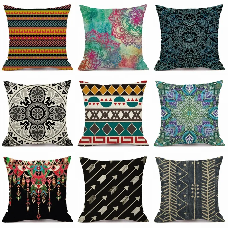 

XUNYU Colorful Geometric Pattern Cushion Cover Linen Throw Pillow Cover Car Home Decorative Pillowcase KQ017