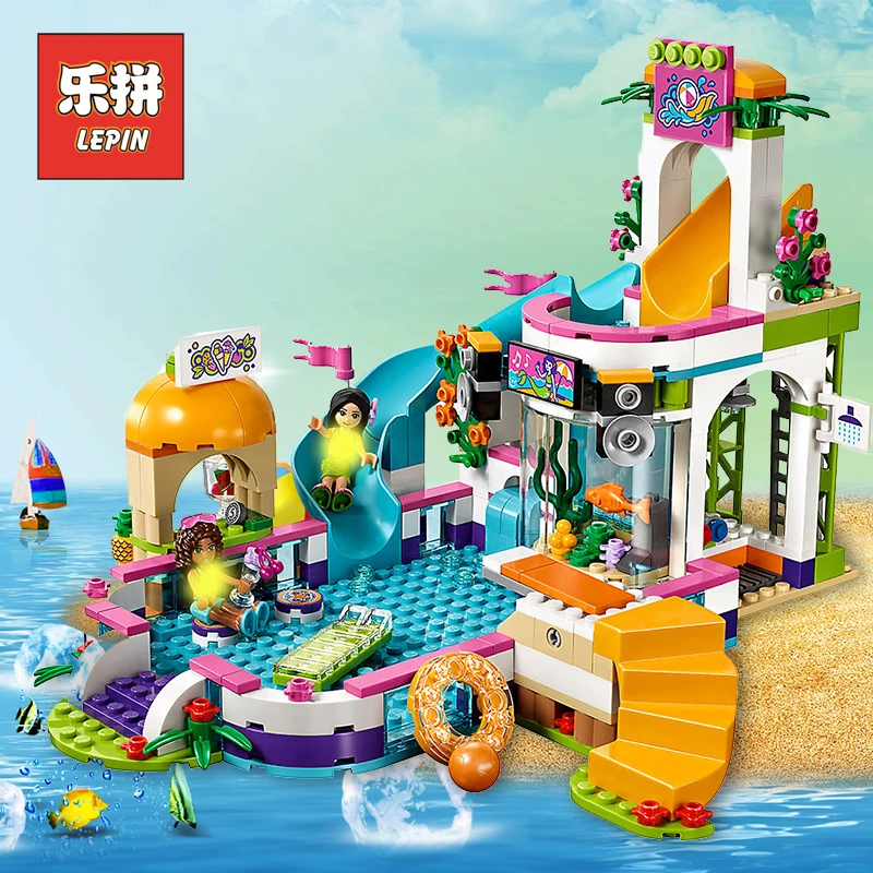 

New Friends Girl Heartlake City Summer Swimming Pool DIY Set Model Building Kits Blocks Brick Legoness Children Friends Toy Girl
