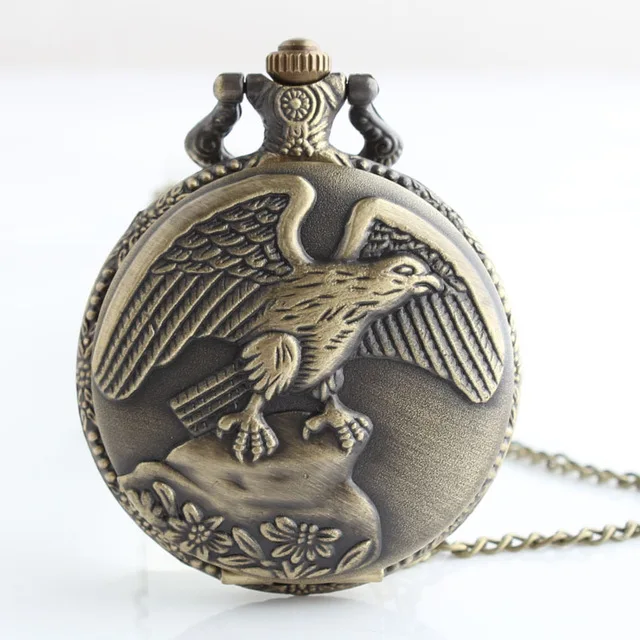 

Best Vintage Antique Bronze Eagle Wings Pocket Watch Men Women With Necklace Chain Gift White Dial reloj de bolsillo TD2027