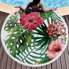 Customize Beach Towel Round Tropical Plants Flower Series Printing New Arrival Tassel Soft Swimming Towel 150*150 Drop Shipping skull flower tassel round beach towel