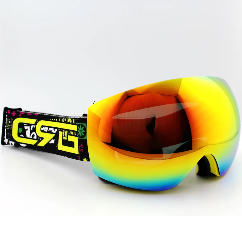 Yellow Lens Yellow Frame Brand Ski Goggles Double UV400 Anti Fog Big