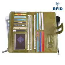 Genuine Women Long Wallet Leather Coin Purse Credit Card Holder Men Money Phone Bag Luxury Cash Pocket Zipper Hand Bag Organizer