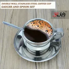 120 ml hochwertigem edelstahl kaffeetasse untertasse und löffel set edelstahl doppelwand kaffeetasse