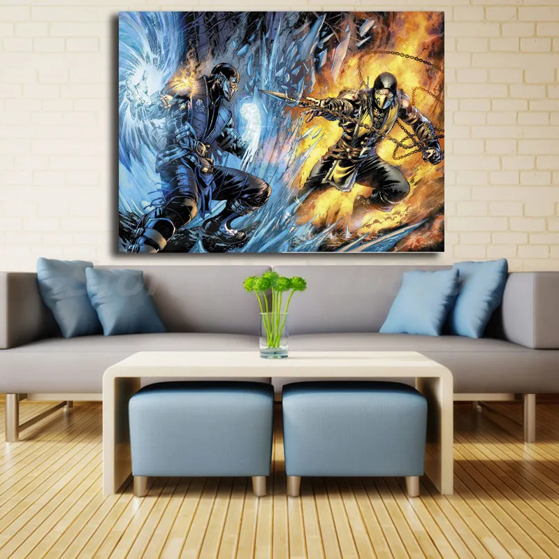 Mortal Kombat Scorpion Vs Sub Zero обои HD Искусство Холст постер Картина Настенная картина