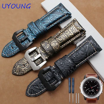 

Quality genuine leather watchband 26mm luxury Phoenix pattern bracelet for Garmin Fenix 3 replacement leather strap