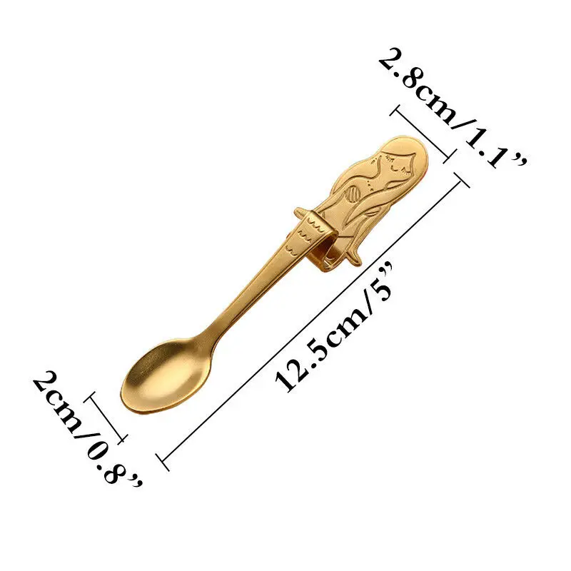 С длинной ручкой из нержавеющей стали, кофейная ложка русалки, мороженое, десерт, чайная ложка для пикника, кухонные столовые приборы, питьевой гаджет