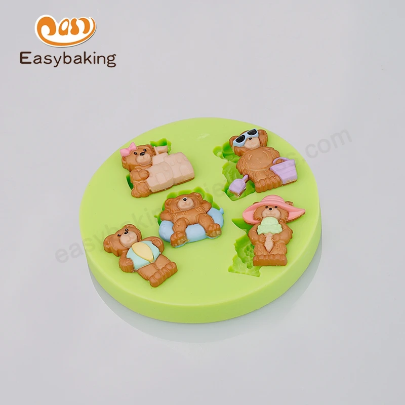 

5 Cavities Lovely Teddy Bear Fondant Cake Chocolate Silicone Mold Cake Decoration Tools For Fimo Resin Clay Cake Tools