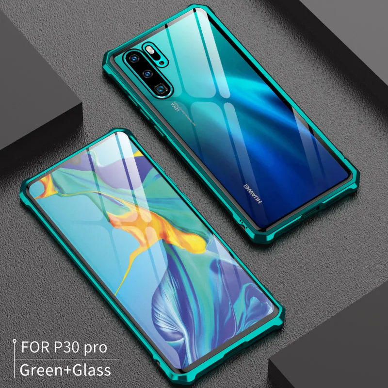 

For Huawei P30 Pro Bumper P30Pro Case Aluminum Metal Frame Bumper with Clear Tempered Glass Back Cover for Huawei P30 Lite Nova4