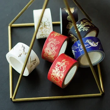

1 Pcs Cute 25mm Chinese vintage golden dragon phoenix crane lipstick Decoration Planner Washi Tape DIY Diary Masking Tape