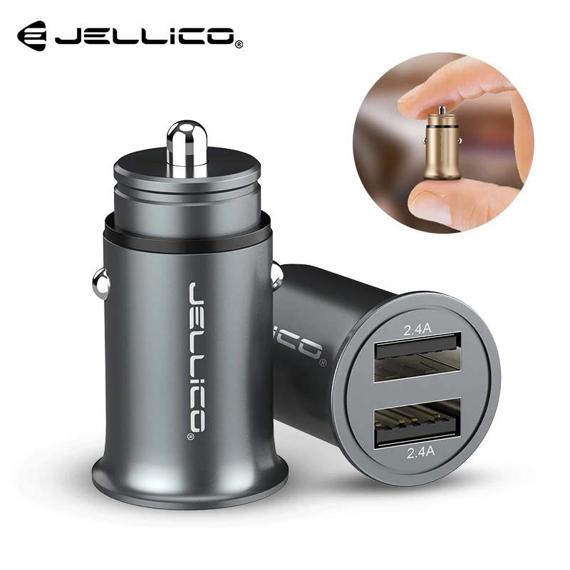 

Jellico Metal Mini USB Car Charger For iPhone Xiaomi Tablet Dual USB Car Phone Charger Adapter 5V 4.8A Fast Charger Car-Charger