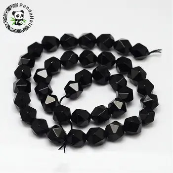 

Natural Black Beads Strands, Polygon, Dyed & Heated, Faceted, 6x5mm, Hole: 1mm; about 67pcs/strand, 15.7"