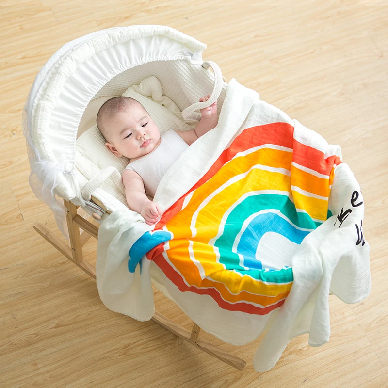 Newborn Swaddle baby blankets Cover for stroller Crib Bed Sheet cotton Rainbow Printing soft Swaddling BMT002