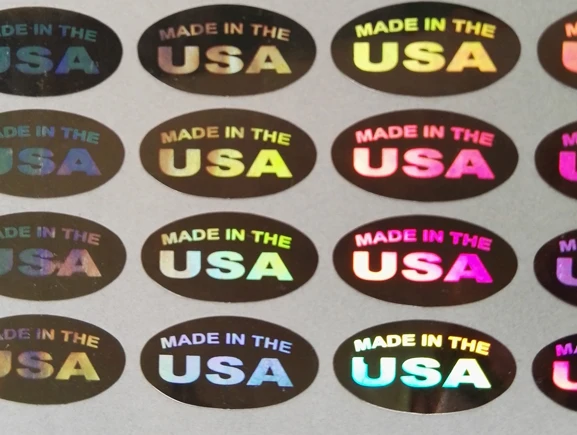 MADE IN THE USA 홀로그램 씰 스티커, 실버 및 골드 색상, 타원형, 500 개, 13x6.5mm