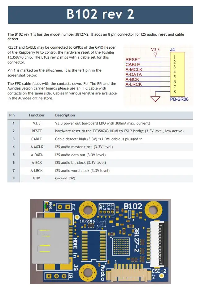 1 шт. x B102 HDMI к CSI-2 мостовой модуль с 22 pin FFC кабелем 38127-2(rev 2 с IPS аудио)(только для Raspberrby Pi zero