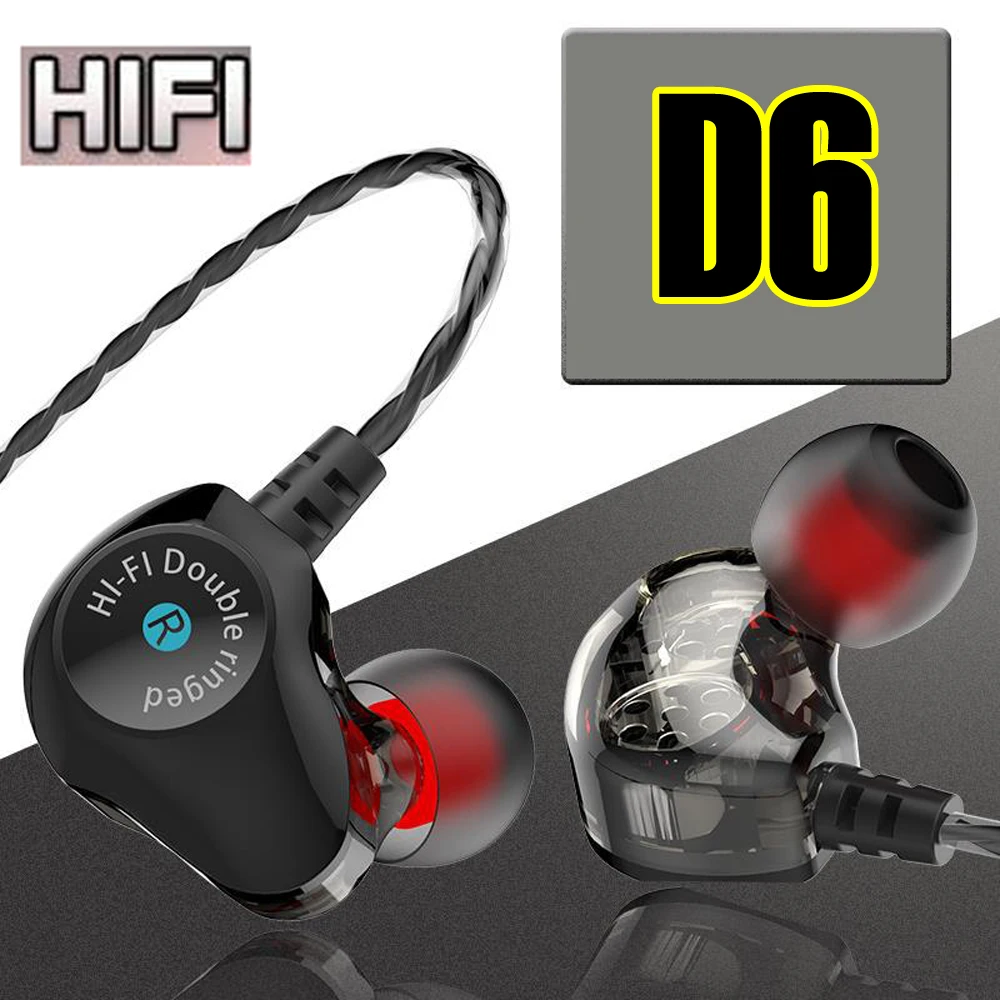 

Joinrun D6 headset In-Ear Double Unit Drive 3.5mm Wired Earphone Earbuds Bass Subwoofer Running Headset with Mic for Mobilephone