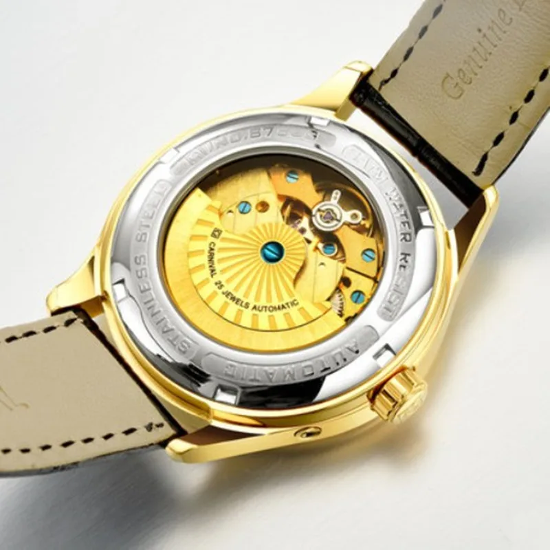 New Carnival energy display Men automatic mechanical Watches Luxury Brand Waterproof Watch military genuine leather strap montre