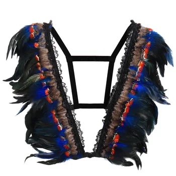 

Feather Epaulette Body Bondage Harness Adjust Stappy Sexy Cage Bra Shoulder Angel Wings Lingerie BurningMan Dance Rave for Women