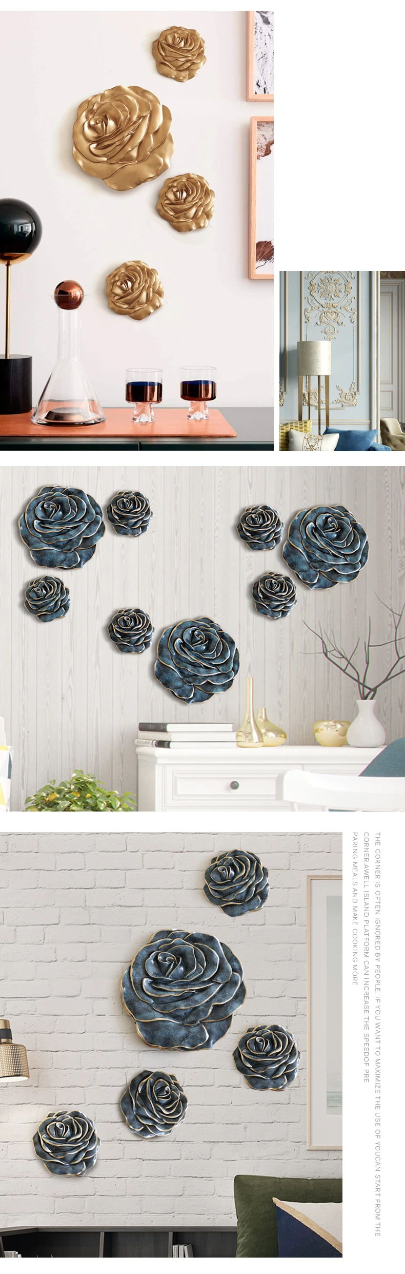 3d adesivos de parede resina rosa flor