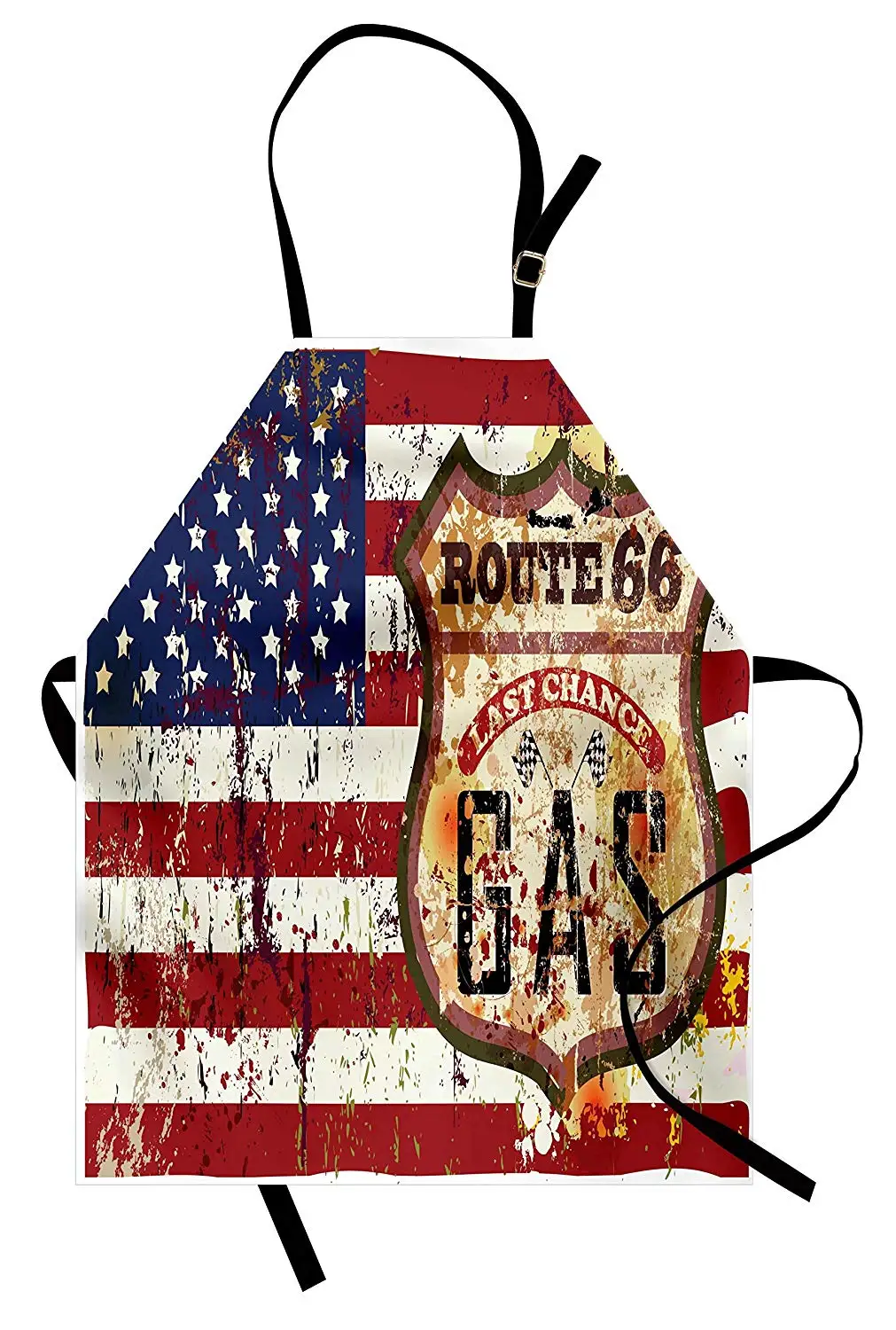 Route 66 Apron American Flag with Grunge Stripes and Stars National Highway Scenic Road Trip Unisex Kitchen Accessories
