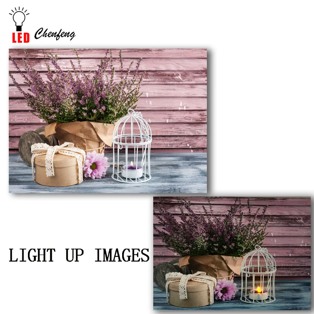 

Lighted canvas print lavender in pot chrysanthemum with candles painting wall picture canvas wall art spring decor dropship