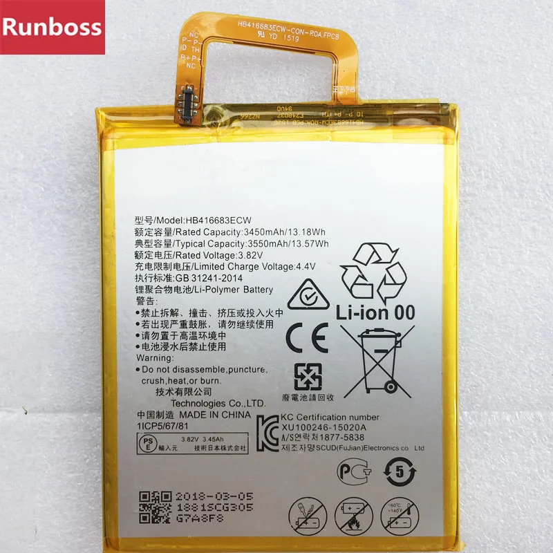 

HB416683ECW Battery 3550mAh For Huawei Nexus 6P A1 A2 H1511 H1512 Rechargeable Li-ion Built-in Mobile Phone Battery