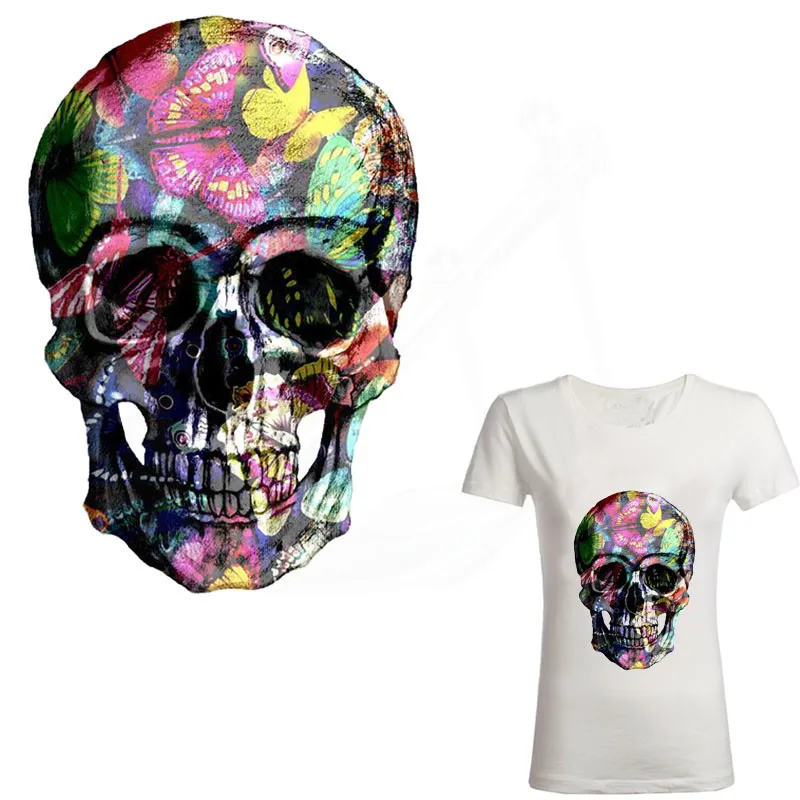 

2017 new butterfly Skull 26*17.7cm patch T-shirt Dresses Sweater thermal transfer stickers for clothes