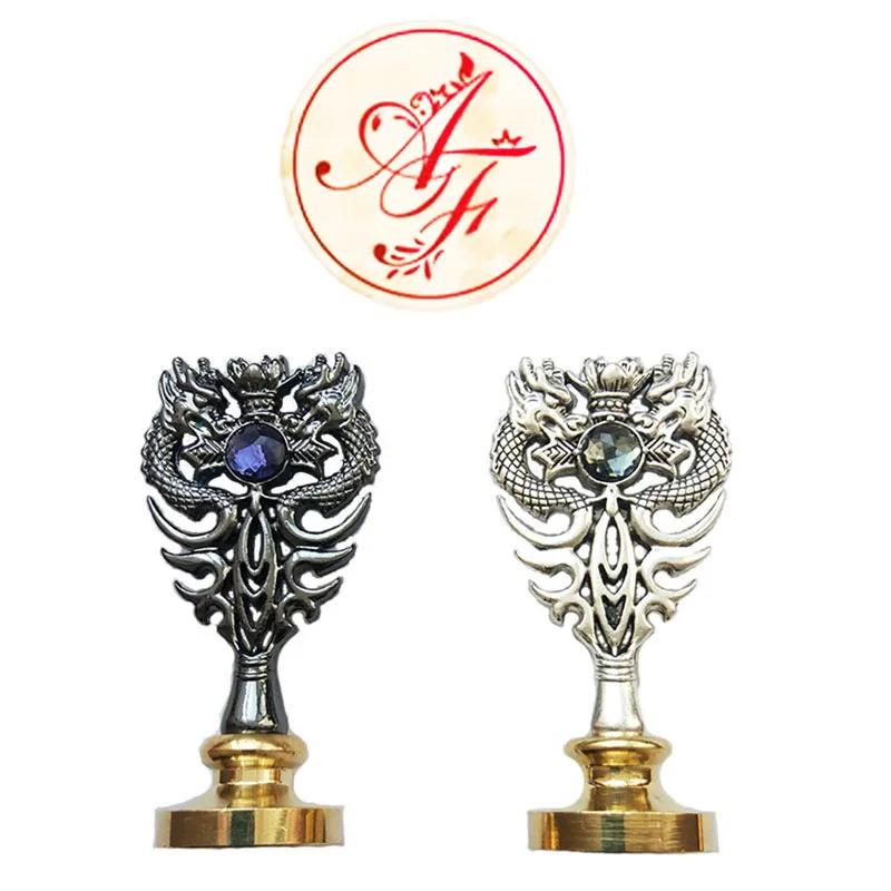 Пользовательские подписи воск печать две буквы монограмма свадебные приглашения карты конверт письма печать(Дракон Серебро